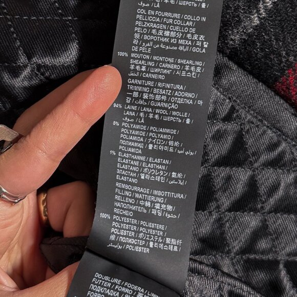 Saint Laurent Shearling Collar Black Red Plaid Jacket - Picture 7 of 11